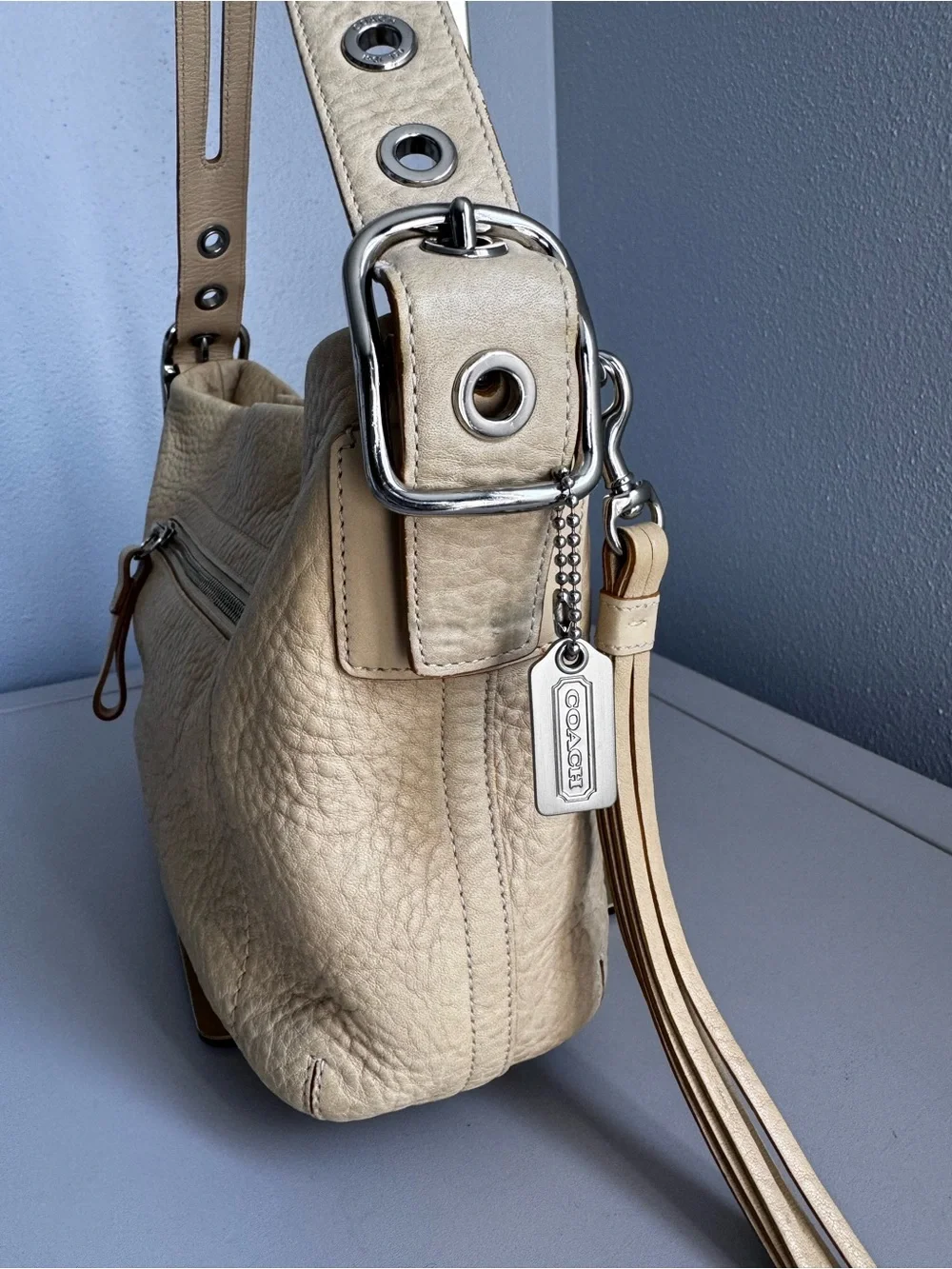 Vintage Coach #1429 Leather East West Legacy Shoulder Bag with Tassel